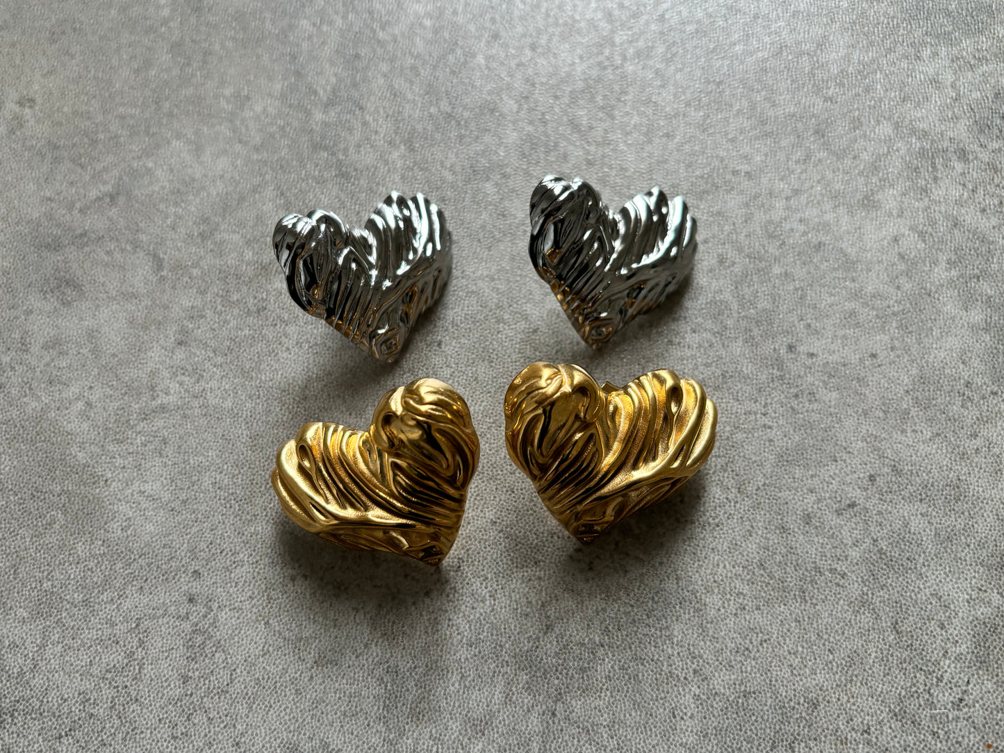 "Adore" Texured Heart Earrings
